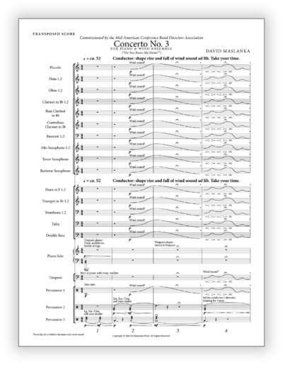 Maslanka D - Concerto 3 for Piano [Pno-Wind Ens] v2 - Full Score (Transposed-Engraved) 9×12 - Poster