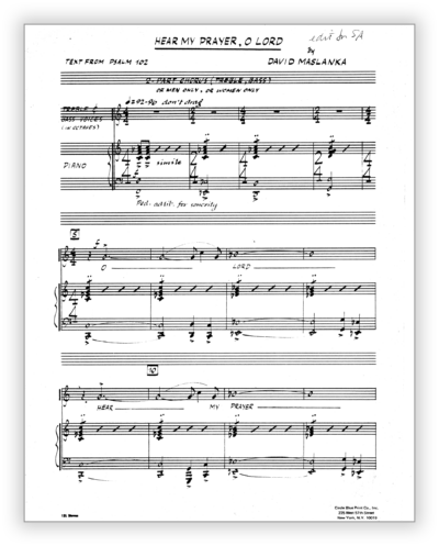 Maslanka D - Hear My Prayer O Lord [SA-Pno]  - Performing Score (Ink) 8½×11 - Poster