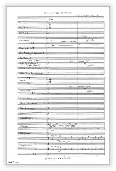 Maslanka D - Hymn for World Peace [Wind Ens]  - Full Score (Concert-Pencil) 11×17 - Poster