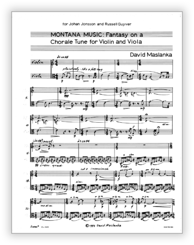 Maslanka D - Montana Music - Fantasy on a Chorale Tune [Vln-Vla]  - Performing Score (Ink) 10×13 - Poster