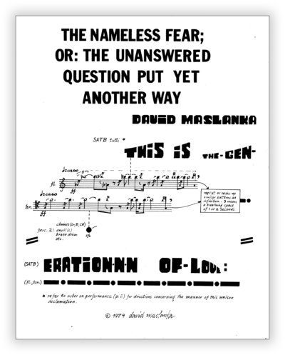 Maslanka D - Nameless Fear [SATB-Narr-Bsn-Gtr-Perc]  - Full Score (Concert-Ink) 10×13 - Poster