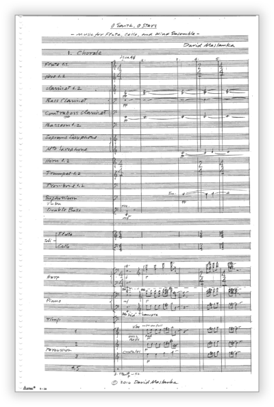 Maslanka D - O Earth O Stars [Fl-Vc-Wind Ens]  - Full Score (Concert-Pencil) 11×17 - Poster