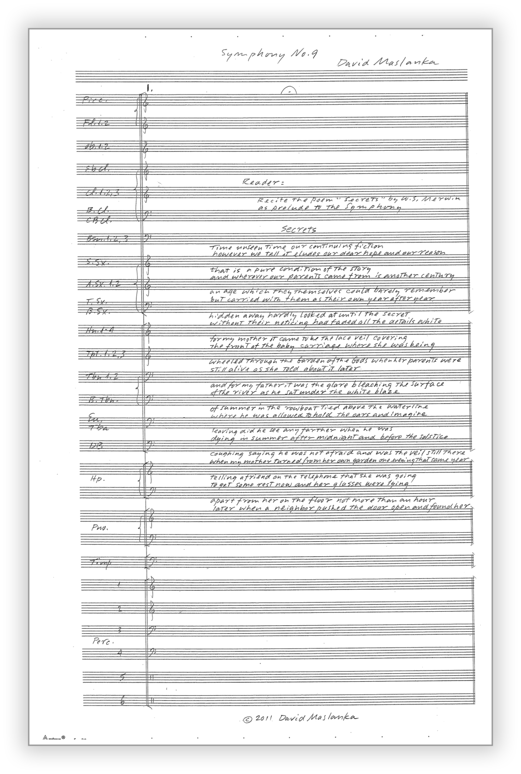 Symphony 9 [Wind Ens-Narr] – Scores - Maslanka Press
