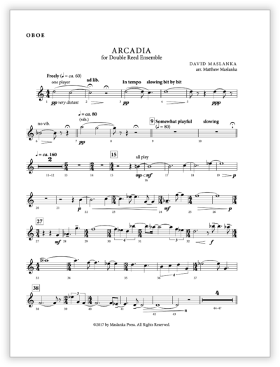 Maslanka D-Maslanka M - Arcadia [Reed Ens arr]  - Oboe 9×12 - Poster