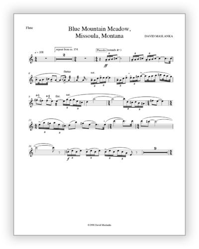 Maslanka D - Blue Mountain Meadow [WW Sextet] v2.1 - Flute 8½×11 - Poster