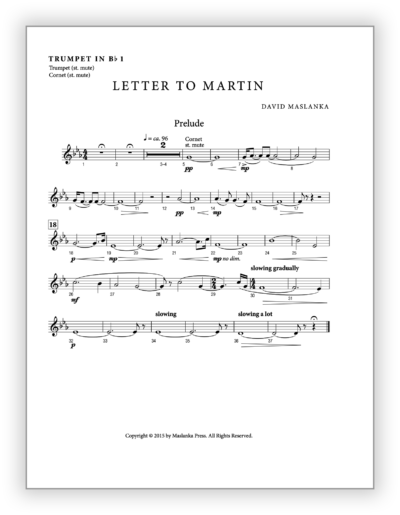 Maslanka D - Letter to Martin [Narr-Br 4tet-Pno] v2 - Bb Trumpet 1 9×12 - Poster