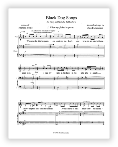 Maslanka D - Black Dog Songs [Bar-Pno] v2 - Performing Score (Engraved) 8½×11 - Poster