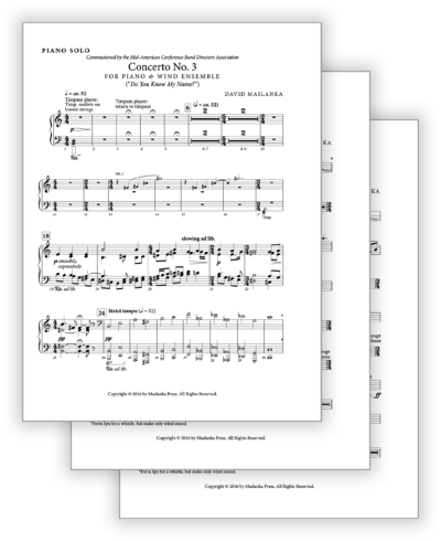 Maslanka D - Concerto 3 for Piano [Pno-Wind Ens] - Set of Parts Only (from Score v2) - Poster
