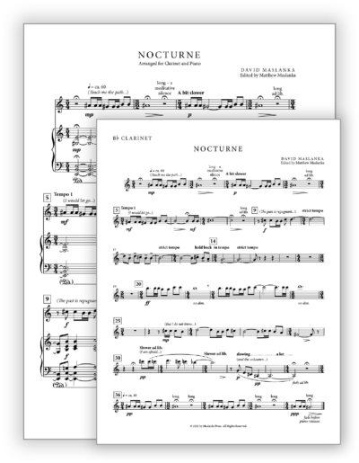 Maslanka D - Nocturne [Vln-Pno] - Performing Score v2 + Solo Part (from Score v2) - Poster